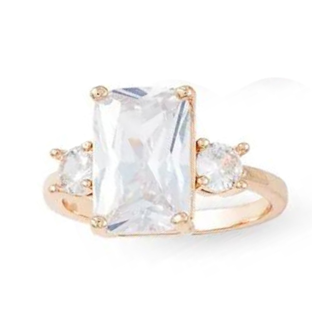 #20 14k Gold Plated Crystal Diamond Ring Statement Ring Size 7 Designer Ring